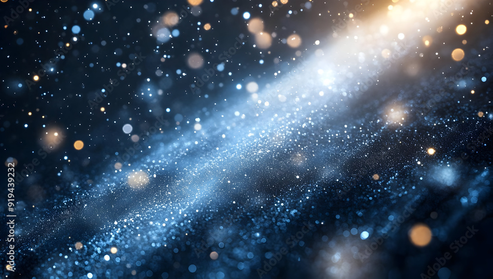 Poster a mesmerizing display of sparkling particles against a dark background, creating an ethereal cosmic 