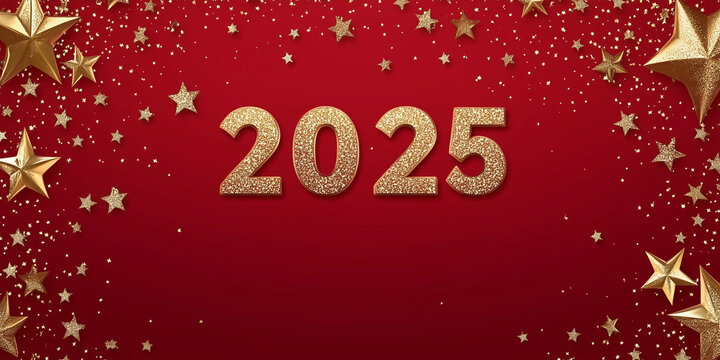 Buon anno. Sfondo rosso con stelline dorate.