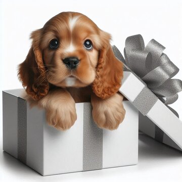 dog in a gift box