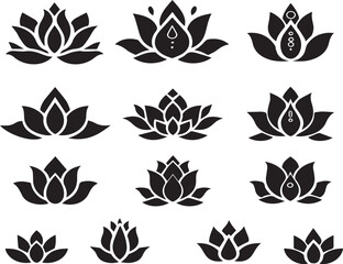 Lotus Flower Black Silhouette Vector Series