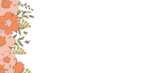 Hello spring banners collection. Background with color leaves, flowers. Nature concept design. Modern floral compositions in trendy flat simple style. Vector illustration for poster, greeting card