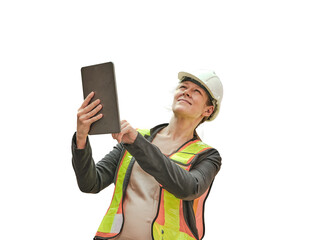 Pregnant female employee worker  or engineer  working control loading container box from cargo  .