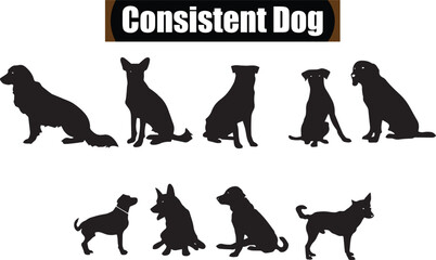 Naklejka premium Dog Minimalist Black Silhouette Vector Collection