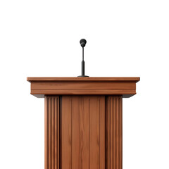 Wooden podium with a microphone, perfect for speeches, presentations, and conferences, suitable for formal and public events.