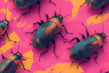 Cockroaches on a Pink and Orange Background