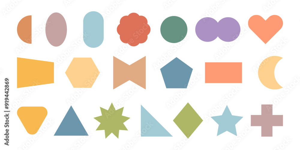 Aufkleber Typography design elements. Vector set of geometric shapes and objects. Isolated triangles and stars, pentagon and hexagon, rectangle and oval, heart and moon. Notes, banners and stickers templates
