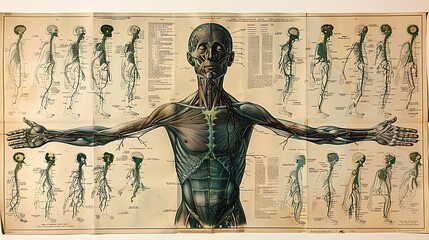 Gross anatomy of lymphatic system showing lymph nodes vessels and associated structures