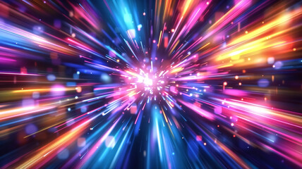 Fototapeta premium Vibrant Abstract Light Burst with Multicolored Streaks and Bokeh Effects in Dynamic Motion