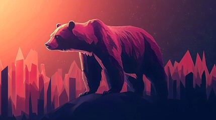 Bear Silhouette in a Crimson Cityscape