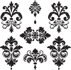 Damask Floral Ornaments  Black Silhouette Vector Collection