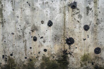 Weathered concrete wall with black mold moss growth