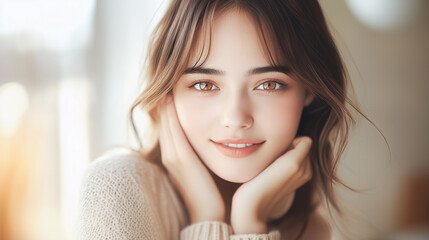 輝く肌の女性の笑顔