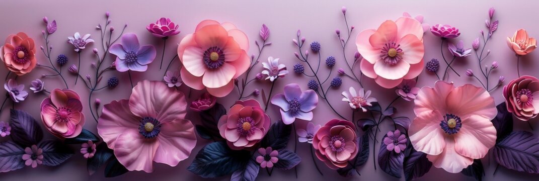 Fototapeta Floral Wall Decoration, Purple and Pink Flowers, Artwork