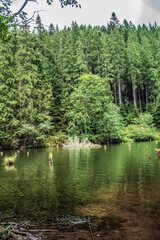 Obraz premium Bikaz Gorge and Lakul Roshu (Red Lake) - Eastern Carpathians - Romania - Europe