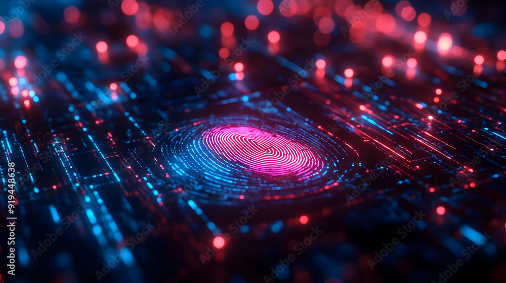 Poster vibrant digital landscape featuring glowing dots and abstract patterns, illustrating the concept of 