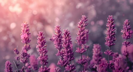 Obraz premium Purple Lavender Flowers Field, Soft Focus