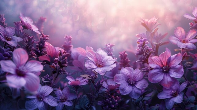 Purple Flowers Field, Pink Wildflowers Meadow, Nature Landscape - Powered by Adobe