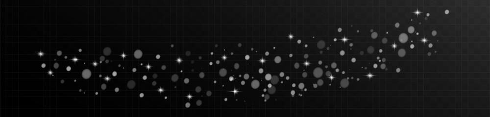The dust sparks and white stars shine with special light. Vector sparkles on a transparent background. Christmas light effect. Sparkling magical dust particles.