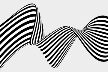 Abstract background illusion, black and white wave on light background.