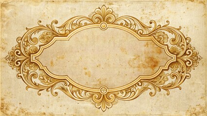 Distressed, ornate vintage label with worn edges, golden typography, and intricate illustrations on a soft, creamy background, evoking nostalgia and classic elegance.