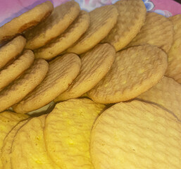 Biscuits full frame background, front view. 