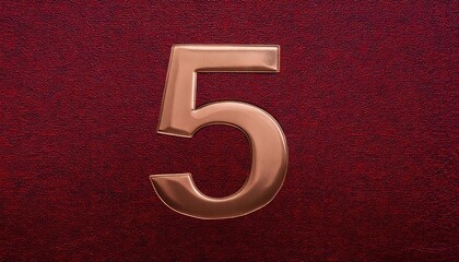 Elegant Metallic Number Five on Red Background