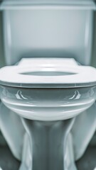 A close up of a white toilet with the lid down, AI