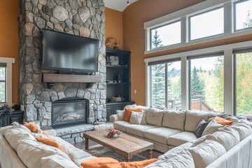 A cozy family room with a large sectional sofa interior