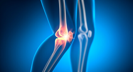 Pain in right knee joint -  Medical 3D illustration	