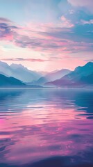 Fototapeta premium lake with mountains landscape illustration abstract art decorative painting background