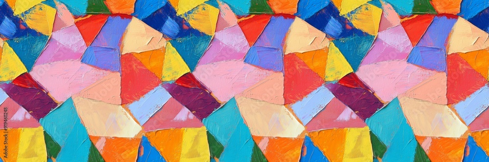 Poster closeup of abstract rough colorful multicolored geometric triangular triangles art painting texture 