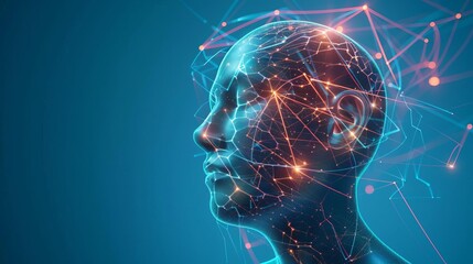 Obraz premium Artificial intelligence Technological depiction of a human head with neural network connections