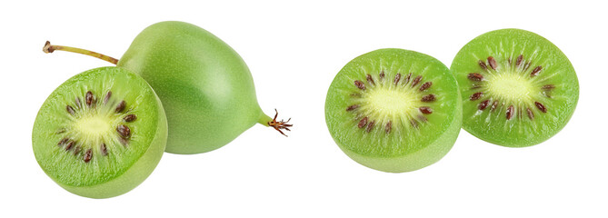 Fototapeta premium mini kiwi baby fruit or actinidia arguta isolated on white background with full depth of field.