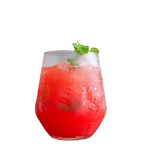 Watermelon mojito drink with mint, isolated on a transparent background. 