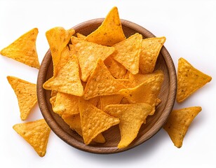 Nachos chips isolated on white background. Salty chips Top view. Flat lay..