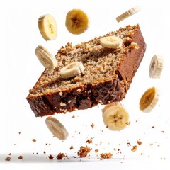 a piece of cake with bananas falling out of it
