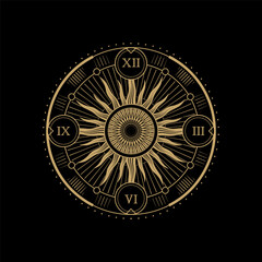 mysterious golden magical circle sun time vector design