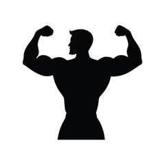 Fototapeta premium Silhouette of a body builder man vector illustration, Muscular bodybuilder vector silhouette illustration isolated on white background. Sport man strong arms show in different pose., Body builder
