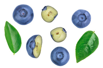 fresh ripe blueberry isolated on white background . Top view. Flat lay pattern