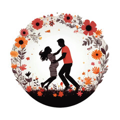 couple celebrating their pregnancy journey by dancing isolated on white vector illustrator 