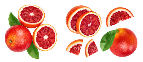 Blood red oranges isolated on white background . Top view. Flat lay