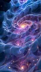 Obraz premium Quantum Hall Effect using traditional watercolor techniques, focusing on the delicate layers of electrons in a mesmerizing swirl of blues and purples Highlight the scientific phenomenon wi