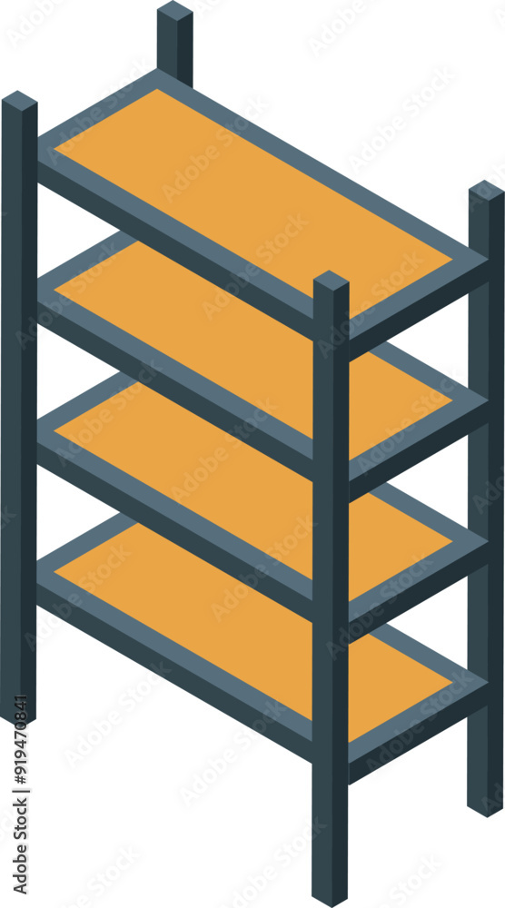 Poster empty four tier storage shelf standing in isometric view
