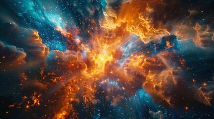 Fototapeta premium Stunning nebula explosion with vibrant colors in deep space, showcasing cosmic beauty and celestial patterns in the universe.