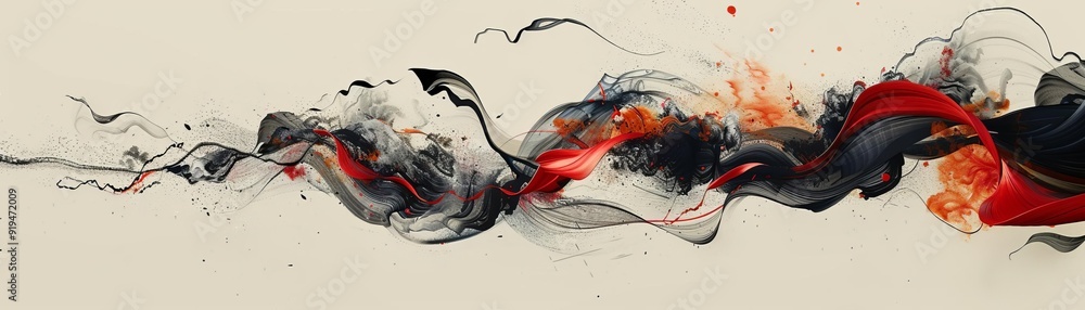 Aufkleber abstract fluid art background with swirling black, red, and grey colors creating a dynamic flow on c