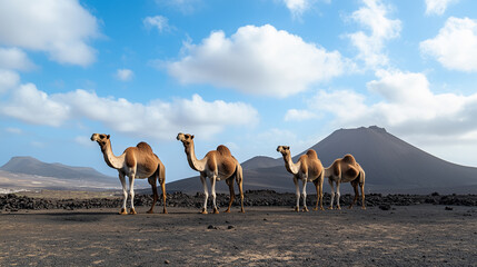 Dromedary camels waiting for customers at Timanfaya National Park