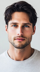Fototapeta premium Portrait photo of a man with deep blue eyes and beard.