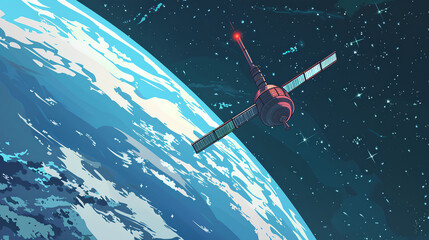 Obraz premium Space satellite orbiting the Earth, 3d rendering, generative AI