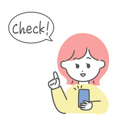 スマートフォンを持つ女性とチェックの吹き出し