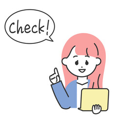 ノートパソコンを持った女性　確認　チェック